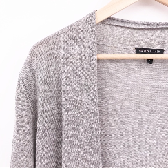 Eileen Fisher Gray Linen Cardigan Large - Picture 2 of 6